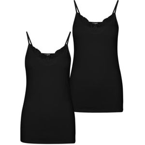 VERO MODA Vminge Lace Singlet Ga Set van 2 Noos Top Dames (2 stuks), zwart/wit glanzend