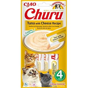 Ciao Churu Sticks by INABA Tuna & Cheese Flavour (4 x 14 g) / Soft & Creamy Cat Treat, Delicious & Healthy Snack, Squeezable Puree Food Topper, Pill Assist, Natuurlijk, Graanvrij