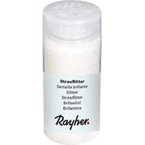 Rayher 3925802 Glitterdoos met strooideksel, 110 g, ideaal voor het decoreren van papier, karton, hout, polystyreen, keramiek, steen, wit