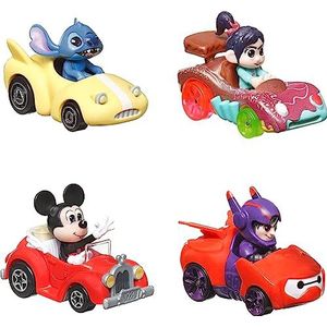 Hot Wheels Set van 4 auto's racerverse Disney van metaal, schaal 1/64E, met piloten, beroemde Disney-figuren, om te verzamelen, speelgoed voor kinderen, vanaf 3 jaar, HKD31