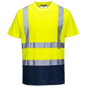 Portwest S378 T-shirt met hoge zichtbaarheid, tweekleurig, reflecterend, voor heren, veiligheidskleding, geel/marineblauw, XXL