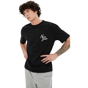 TRENDYOL Heren T-shirt Relaxed Standard Crew Neck Woven, Zwart, S, zwart.