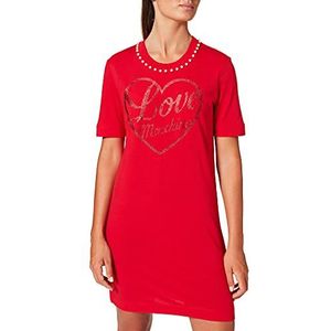 Love Moschino Dames Regular Fit T-Shirt Korte Mouwen, Trimmed with Pearls Around The Neckline Casual Jurk, Rood