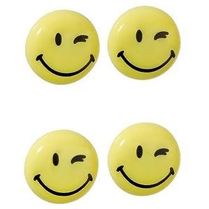 FRANKEN Happy Magnets HM40S/4 set van 4 ronde smiley-magneten voor kantoor en thuis, ideaal voor whiteboards, koelkast, plantenborden of vitrines, geel