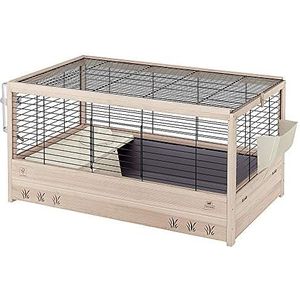 Ferplast 57089517 Ferplast ARENA 100, FSC Houten kooi , geschikt voor cavia's en konijnen, Inclusief accessoires, M, zwart