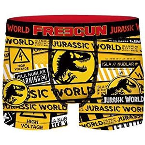 FREEGUN Jurassic World boxershort voor jongens, stretch, aangenaam en comfortabel, geel, zwart, rood, maat 10/12 jaar, Rex