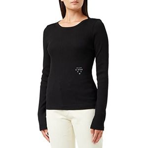 G-STAR RAW Rib Dames T-Shirt Boatneck Ls, zwart (Dk Black C678-6484)