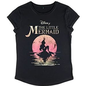 Disney The Little Mermaid Moon Dames-T-shirt Organic Rold Sleeve, zwart.