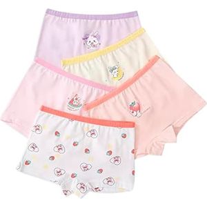 CM-Kid Sous-vêtements Boxer Femme Set 5 Pièces Sous-Vêtements Confortable Lâche Couleur Dessin Animé 2 à 9 Ans, Lapin., 8-9 ans