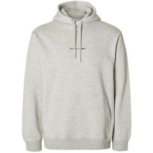 SELETED HOMME Slhhankie Noos Logo Hoodie Sweatshirt met capuchon voor heren, Lichtgrijze mix.