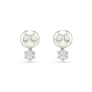 Swarovski Matrix Oorstekers, Crystal Parel, Ronde Size, Wit, Gerhodineerd Metaal, Kristal, geen, kristal