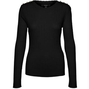 VERO MODA Vmglory Ls O-Neck Button Ga Boo Damestrui, Zwart/details: gouden knopen