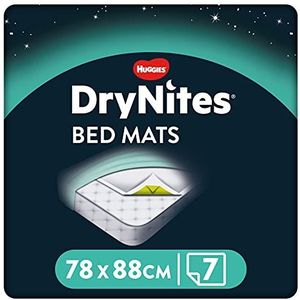 Huggies, DryNites Bedmats Wegwerpmatrasbeschermers voor eenpersoonsbed (88 x 78 cm), voor kinderen van 3 tot 15 jaar, 28 matrasbeschermers (4 x 7 stuks)