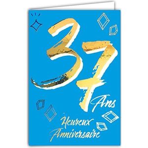 Afie 69-2437 verjaardagskaart, 37 jaar, goudkleurig, glanzend, gestructureerd, voor dames en heren, kleurrijke tekst, geschikt voor leeftijdsgroepen binnen, inclusief envelop, gemaakt in Frankrijk