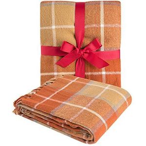 G Lake Oranje geruite deken van zacht acryl, omkeerbaar, gekleurde franjes, cadeau voor kerstdecoraties, 127 x 170,2 cm, pompoen oranje