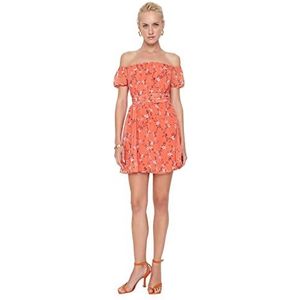 Trendyol Mini-jurk voor dames, normale skaterjurk, oranje, maat S, Oranje