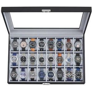 SONGMICS Horlogekast met glazen deksel, 24 stuks, zwart
