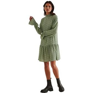 NA-KD Mini-jurk voor dames, vrijetijdsjurk, ruches, groen/bloem