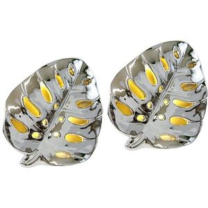 Flair Flower Set van 2 keramische led-decoratieve bladeren, decoratief object, sfeerlicht, standbeeld, cadeau-idee, zilverkleurig