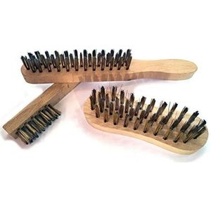 Kibros 7678d 3 stuks metalen handborstels | 1 lasborstel | 1 vioolborstel | 1 kaarsborstel | messing staaldraad | houten handvat | Kibros 7678d
