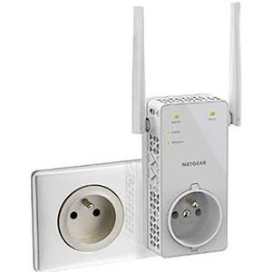 Netgear WiFi-repeater (EX6130), AC1200 WiFi-versterker, WiFi-booster, tot 90 m², krachtige WiFi-repeater, WiFi-extender met geïntegreerd stopcontact, compatibel met alle internetboxen