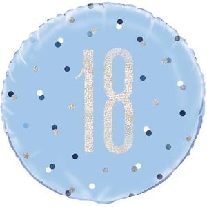Unique Party 83356 - ballon voor de 18e verjaardag - 45 cm - verjaardagsfeest met blauwe en zilverkleurige glittersteentjes