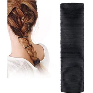200 stuks elastisch haar, 2 mm, elastisch haar, van katoen, naadloos, mini-haarbanden voor kinderhaar, bruiloftskapsel en plu, zwart