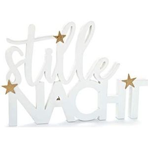 HEITMANN DECO Tekst Vrolijk feest van hout - wit, goud, glitter - met sterren - staander - kerstdecoratie