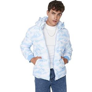 Trendyol Regelmatige winterjas met capuchon voor heren, blauw, S, Blauw
