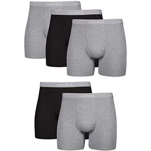 Hanes 2349z5 Nauwsluitende boxershorts voor heren (5 stuks), 5 stuks, zwart/grijs