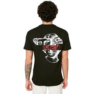 Trendyol T-shirt tissé basique à col rond pour homme Coupe régulière, Noir, M