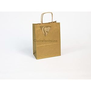 Clairefontaine 395605C – een pakket met 25 geschenkzakjes, kraftpapier, 16 x 8 x 21 cm, 100 g, kleur: goud, gedraaide handgrepen, ideaal voor: geschenkverpakkingen, levensmiddelen, basic krafttas