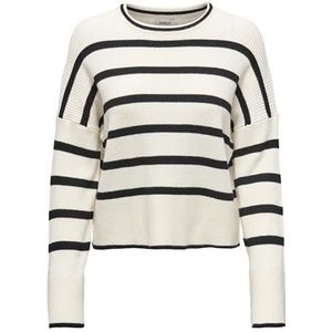 Only ONLIBI LS Stripe O-Neck KNT Noos Gebreide trui, Whitecap grijs/gestreept: Mel/Zwart, M Dames, Whitecap grijs/gestreept: Mele/Zwart