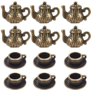 SUNNYCLUE 1 doos met 40 stuks losse theepot bedels 2 stijlen mini antiek bronzen koffie thee kopjes Tibetaanse stijl vintage sieraden maken bedels voor vrouwen, Metaal