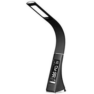 Solight WO46 Led-bureaulamp, dimbaar, wekker, bureau, licht, helderheidsniveaus, kleur zwart, lederlook