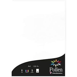 Clairefontaine 4239C, doos van 50 vellen, A4-formaat (21 x 29,7 cm), 120 g/m², kleur wit, uitnodigingspapier voor evenementen en correspondentie, Pollen-serie, premium glad papier