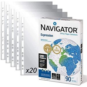 500 stuks navigator Universal A4 90 g + 20 stuks plastic multi-insteekhoezen voor DIN A4 vellen - Ofituria (500 vellen + 20 hoesjes)
