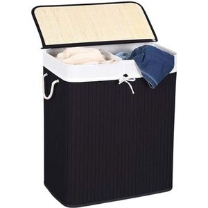 Comart, Panier à linge en bambou, panier pliable avec couvercle et poignées, doublure intérieure amovible et lavable, pour blancheur et chiffons sales, porte-jeux pour enfants, couleur noire, capacité