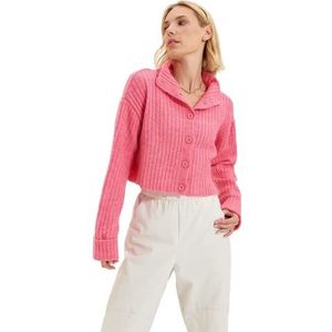 Trendyol Trendyol Gebreid damesvest met opstaande kraag, standaard, sweatshirt, 1 stuk, Roze