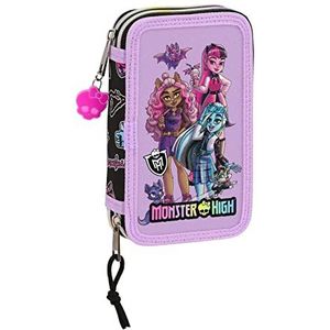 Safta MONSTER HIGH Schooltas voor kinderen met 28 gereedschappen, ideaal voor kinderen van 5 tot 14 jaar, comfortabel en veelzijdig, kwaliteit en sterkte, 12,5 x 4 x 19,5 cm, zwart, zwart, esthetisch,