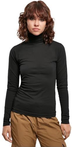 Urban Classics Basic T-shirt voor dames met schildpadkraag L/S, zwart.
