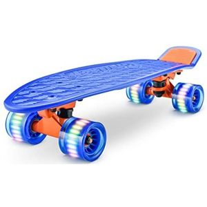 Standaard Skateboard Mini Cruiser - 15,24 cm PP Deck Complete Dubbele Kick Skateboard met 8,25 cm Aluminium Legering Truck, PU Wielen met LED-licht - voor Kinderen, Tieners, Volwassenen (Blauw)