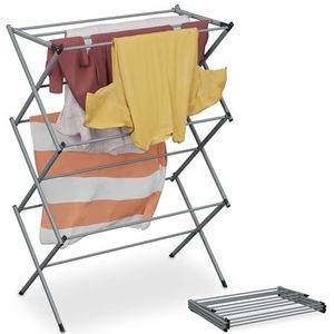 Relaxdays Opvouwbaar droogrek met 11 stangen HBT 104 x 73 x 38 cm, voor binnen, metaal, ruimtebesparend, grijs