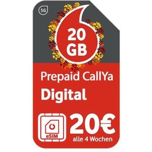 Vodafone CallYa Prepaid Digitale SIM-kaart - Zomeractie - 40 GB in plaats van 20 GB gegevensvolume - 5G-netwerk - SIM-kaart zonder contract - 1e maand gratis - Telefoon- en sms-flats