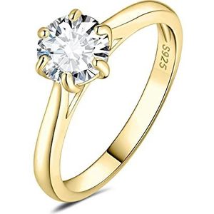 JewelryPalace Klassieke Cubic Zirconia Ring Ronde Taille Solitaire Steen Massief Zilver 925 Dames, Geelgoud/Rose Goud Verguld Diamant Ring Gesimuleerde Verloving Bruiloft Sieraden Set, Edelsteen,