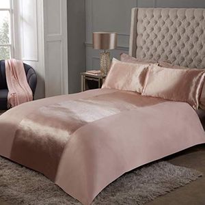 Sleepdown Beddengoedset van satijn, dekbedovertrek en kussenslopen, champagnekleurig, gestreept, super kingsize bed (220 x 260 cm)