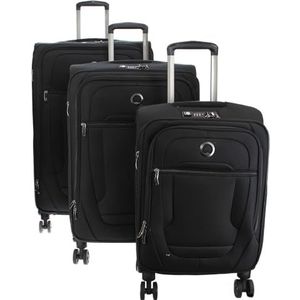 DELSEY PARIS - HELIUM DLX - Set van 3 koffers, zacht, rekbaar, ultralicht, handbagage, 55 cm, middelgrote koffer 71 cm, grote koffer 83 cm - zwart, zwart., Set van 3 koffers
