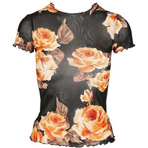 Urban Classics Dames mesh T-shirt, Zwart/Oranje