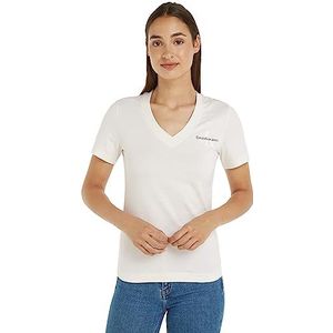 Calvin Klein Jeans Slim Monologo T-shirt met V-hals, gebreide tops S/S dames, Wit