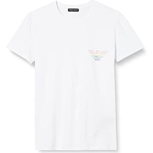 Emporio Armani Heren T-shirt met regenboog logo wit, XL, Wit.